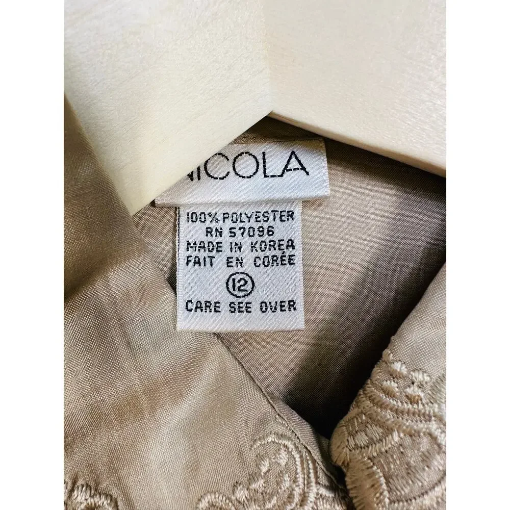 Vintage 1980’s Nicola Silky Long Sleeve Blouse with Embroidery Details Size 12